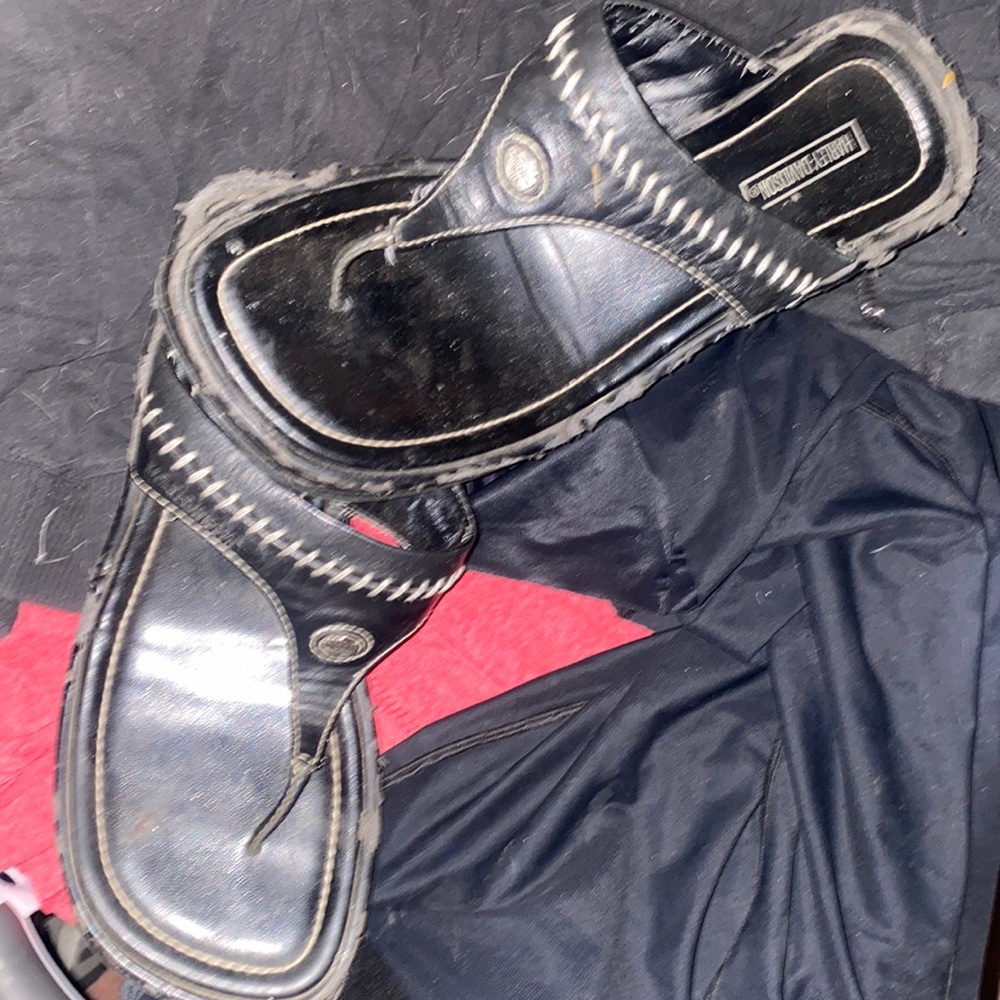 Women’s Harley Davidson, all leather black sandals.